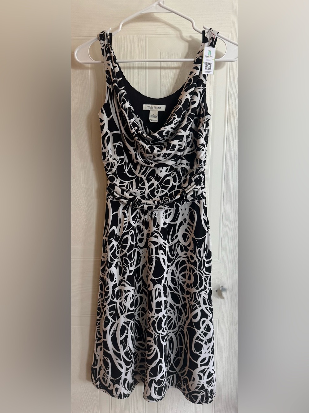 White House Black Market Black & White Printed Cowl-Neck Midi Dress